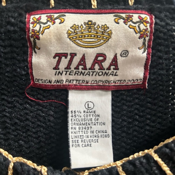 Vintage Tiara beaded Black and Gold Christmas Holiday Cardigan Sz L - Picture 8 of 16